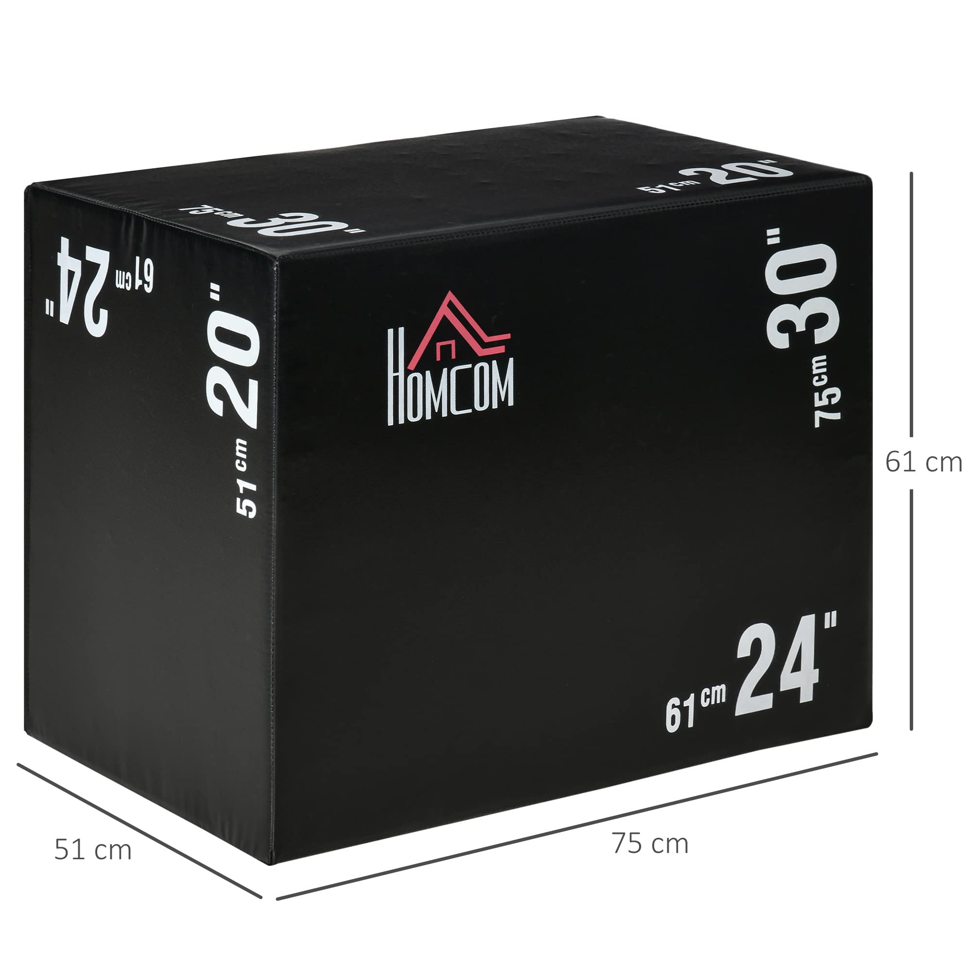 HOMCOM Plyo Box 3 in 1 51cm 61cm 75cm Jumping Box Pliometrico per MMA HIIT Nero