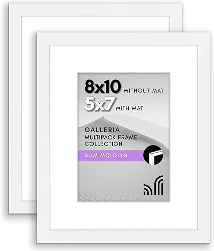 Americanflat Portarretratos de 8 x 10 pulgadas en blanco con paspartú de 5 x 7 pulgadas juego de 2 marcos muestra fotos de 5 x 7 pulgadas con