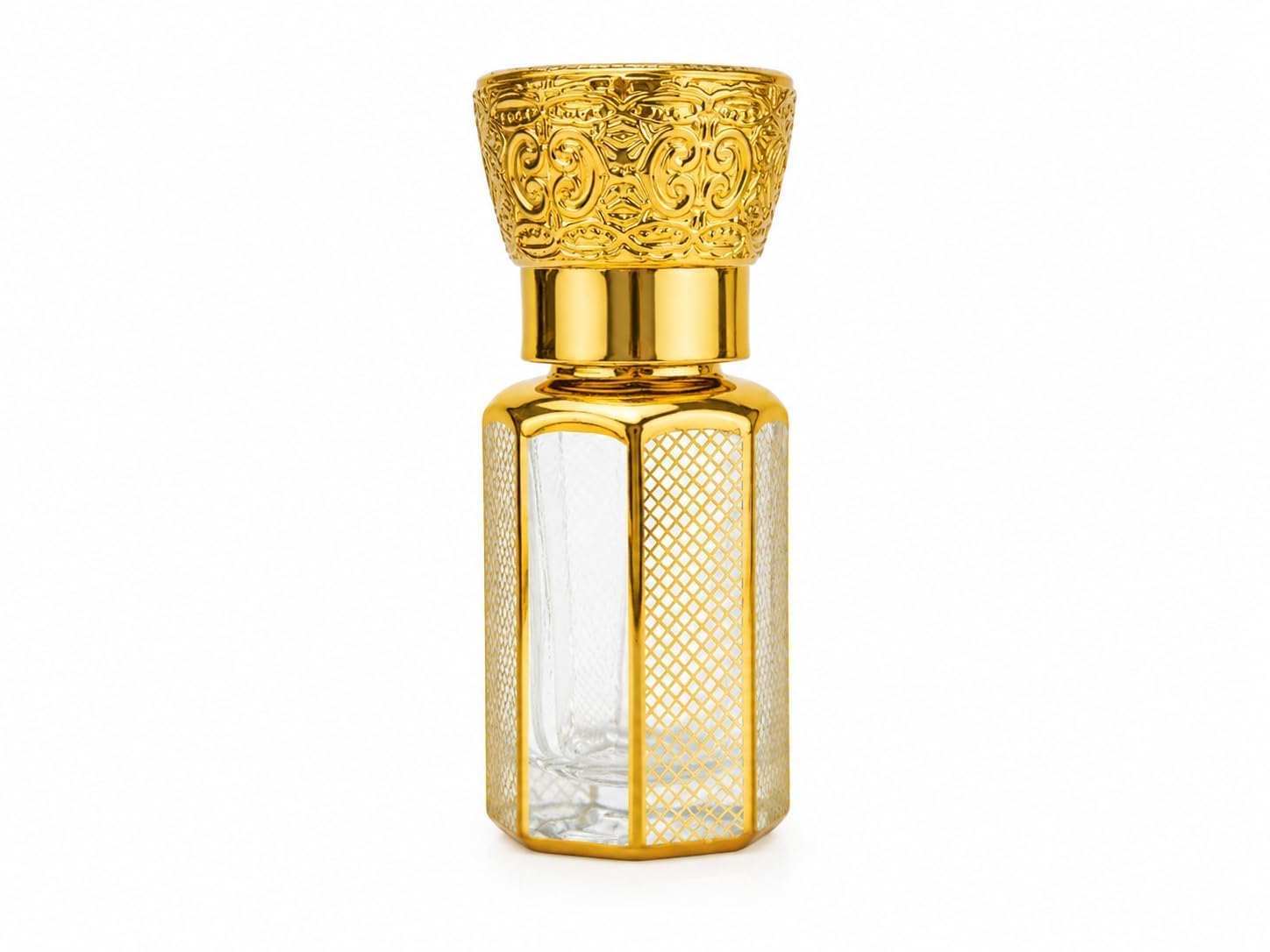 luxury arabic attar perfume bottle | empty refillable glass ittar bottle with golden metal cap