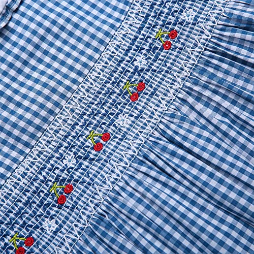 Girls Toddler Blue Plaid Lovely Peter Pan Collar Summer Smocked Dress Clothes Size 3 4 5 6 7 8 10 12 144
