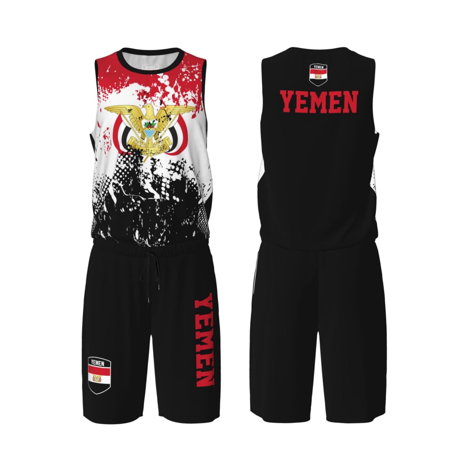 Yemen Flag Flag Grain (2) Basketball Jersey Uniform Suit for Men Adults Training Athletic Set