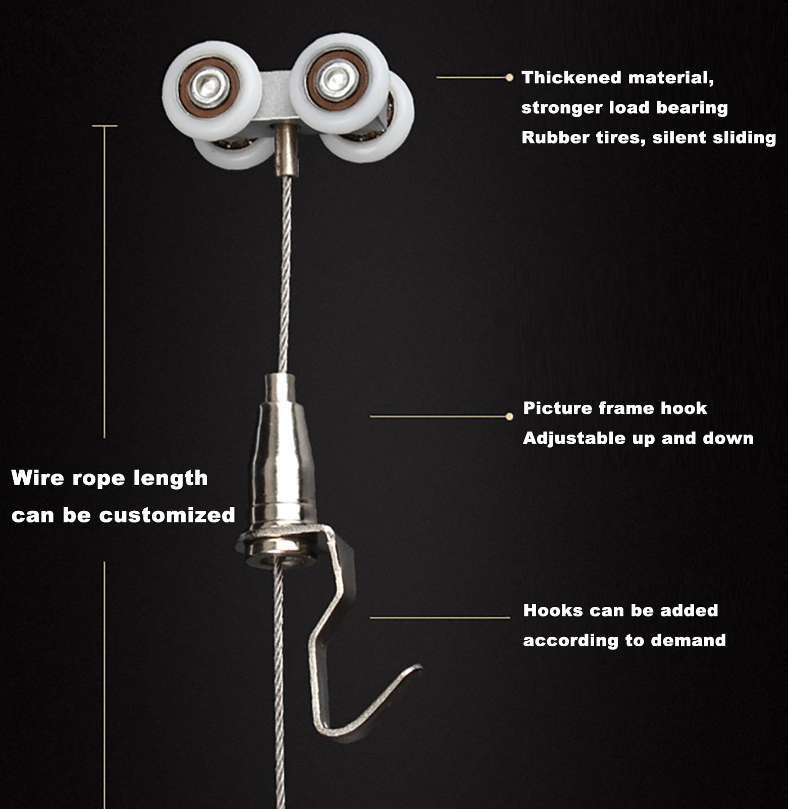 Attaccaglie per Quadri Sistema Professionale di Binari per Galleria D'arte | Binario in Alluminio da 1 m e 1,5 m(Wall Mount,1.5m rail+2.5m Wire)