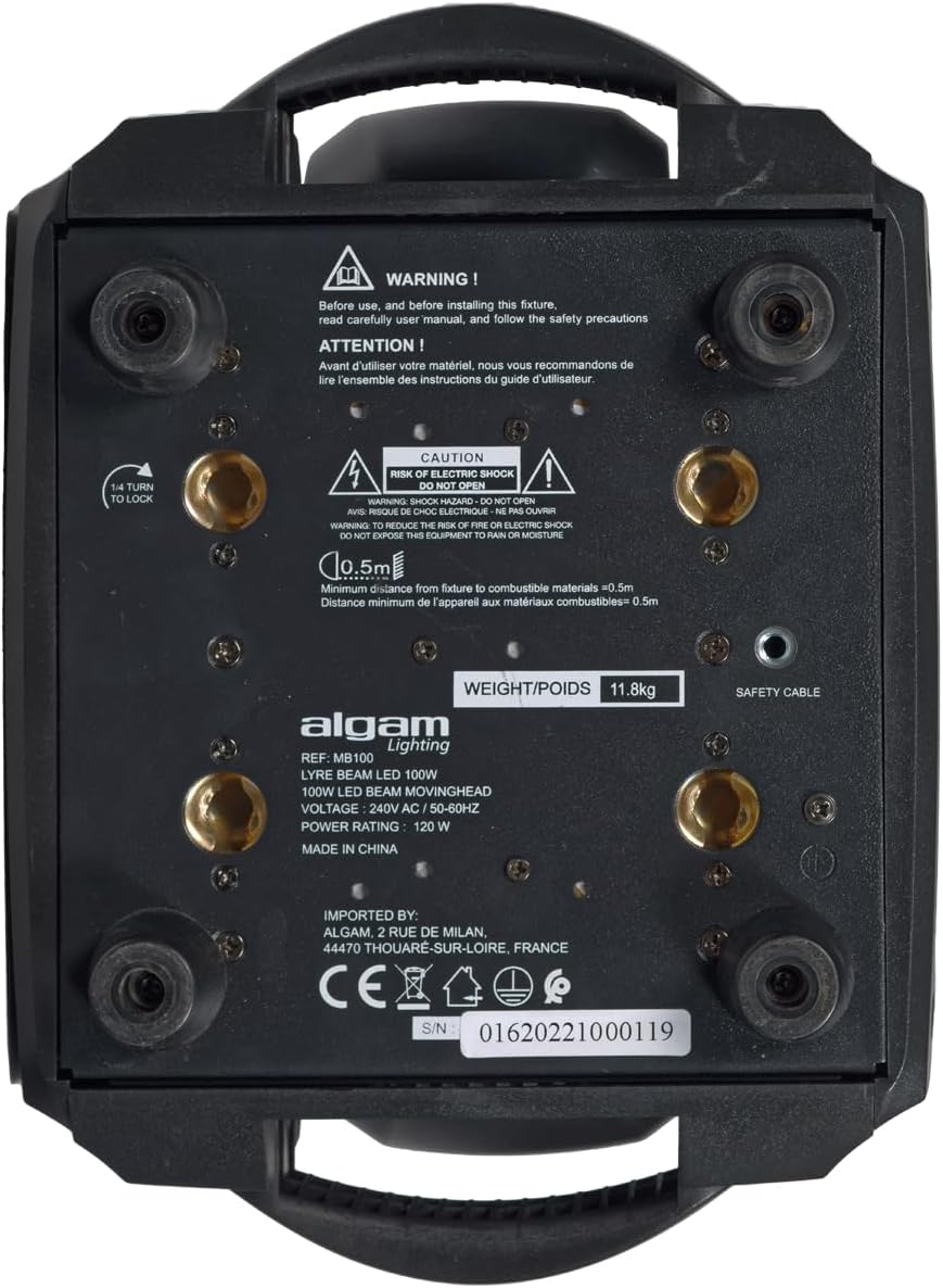 N'okpuru view of ALGAM LIGHTING MB100 with safety warnings and product labels