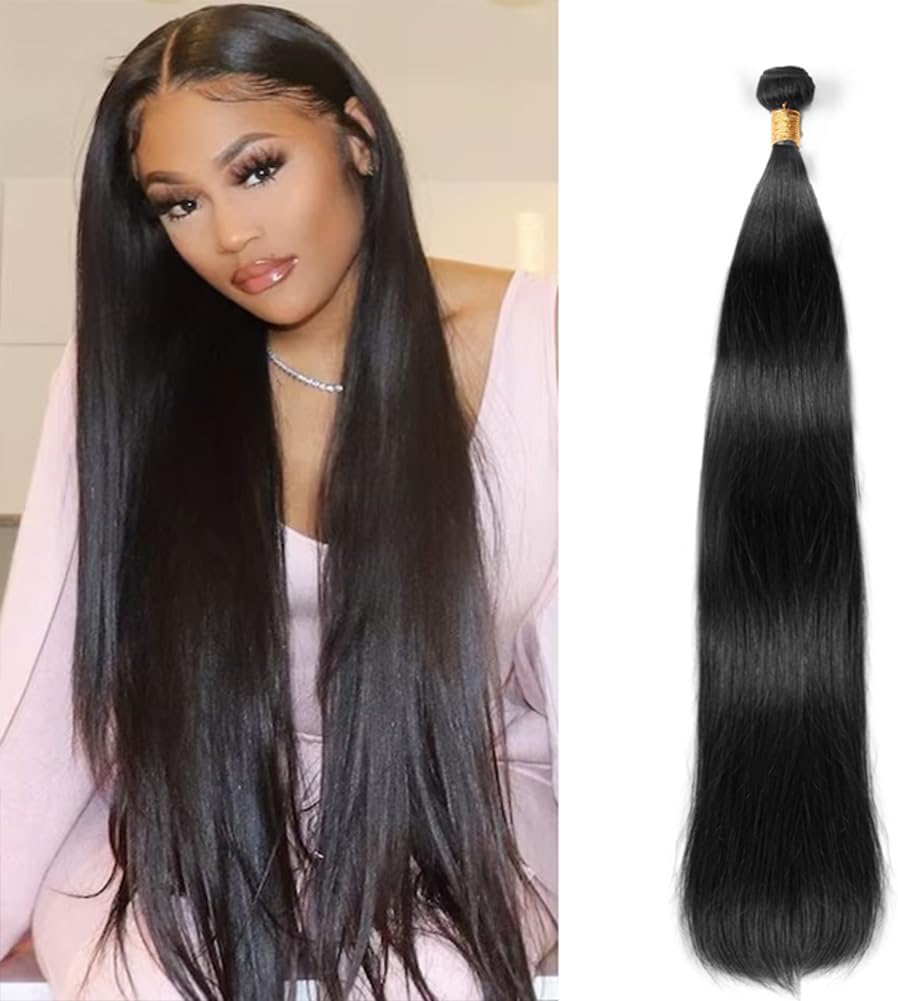 Straight Bundles Human Hair 30 Inch 1 Bundles 12A Brazilian Weave Bundles Human Hair 100% Unprocessed Virgin Remy Double Machin Weft for Women Natural Black Color Hair Extensions