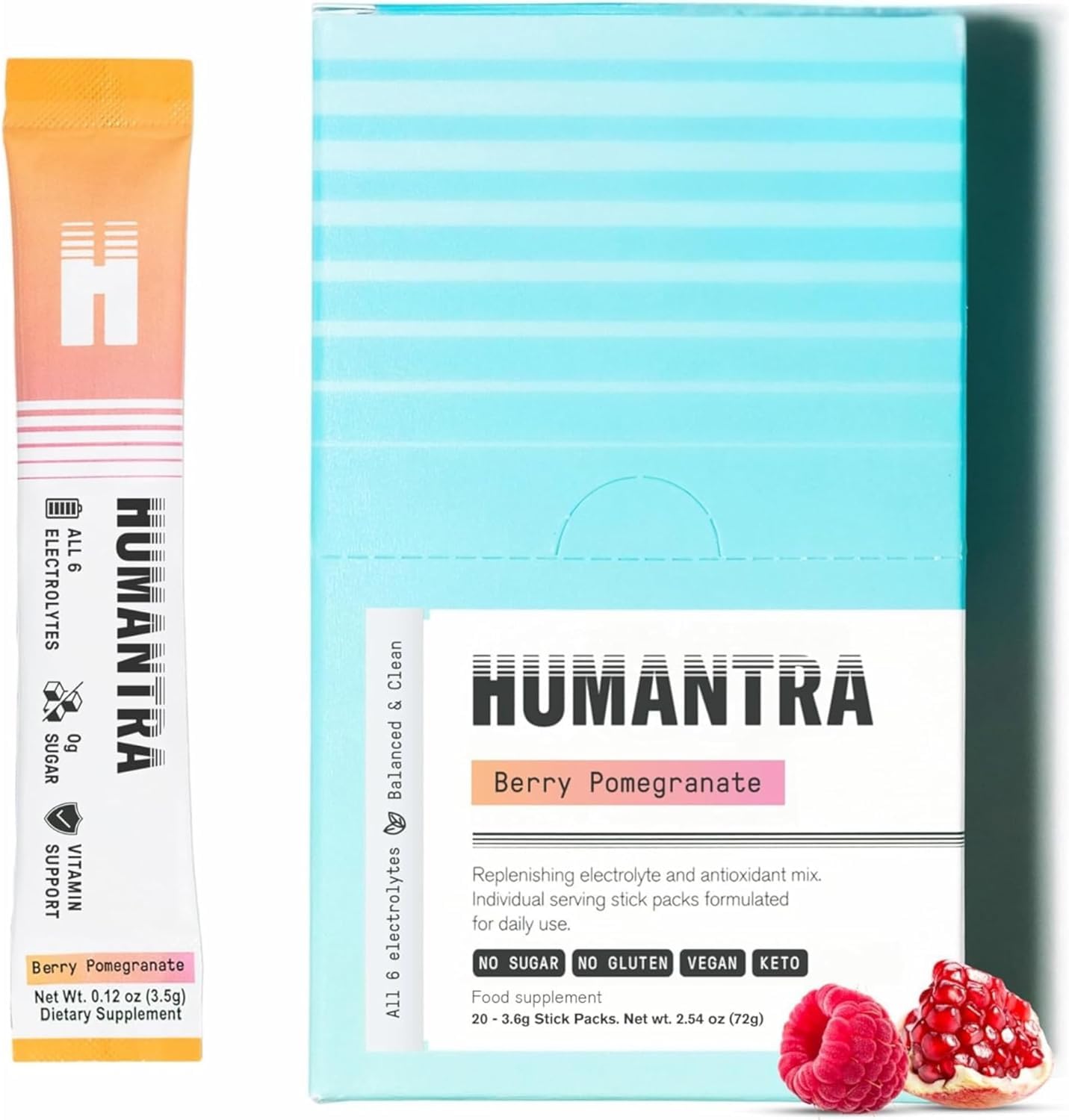Humantra Electrolyte Packets | Zero Sugar | W/ 6 Electrolytes | Electrolytes Powder (20 Count, Berry Pomegranate)