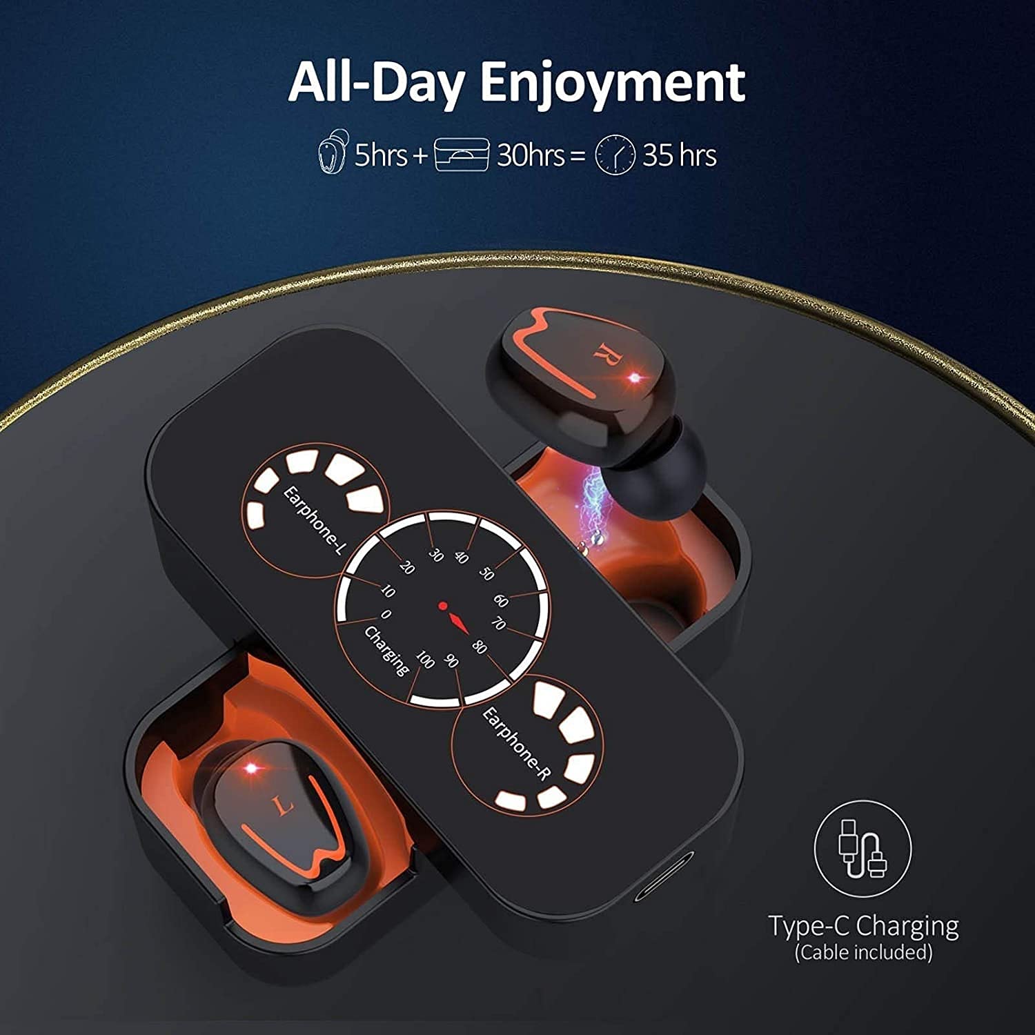 Auricolari wireless veri, auricolari Bluetooth 5.0 in-ear con custodia di ricarica, chiamate stereo facili da abbinare, microfoni integrati, resistenza al sudore IPX6 per sport, allenamento, palestra