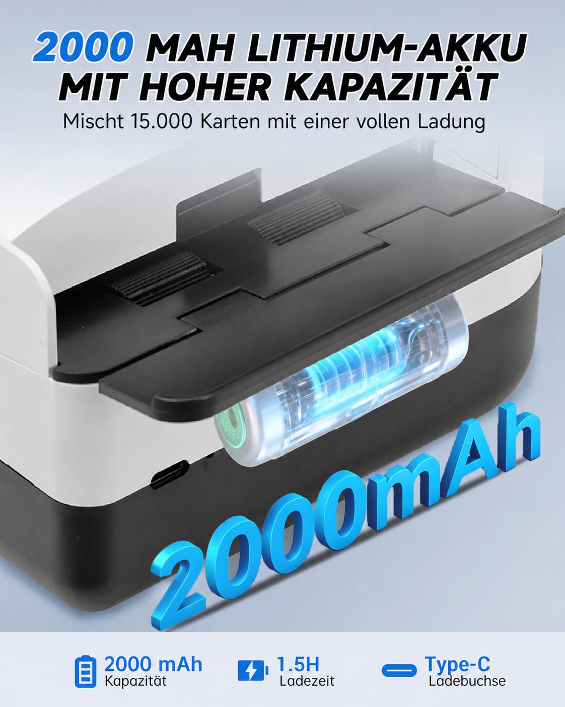 Kartenmischmaschine Elektrische mit 2000mAh Akku, Geräuscharmer Kartenmischer, Spielkartenablage, Mischmaschine Karten für 2 Decks, Karten Mischgerät für Poker,Texas Hold Em,Blackjack