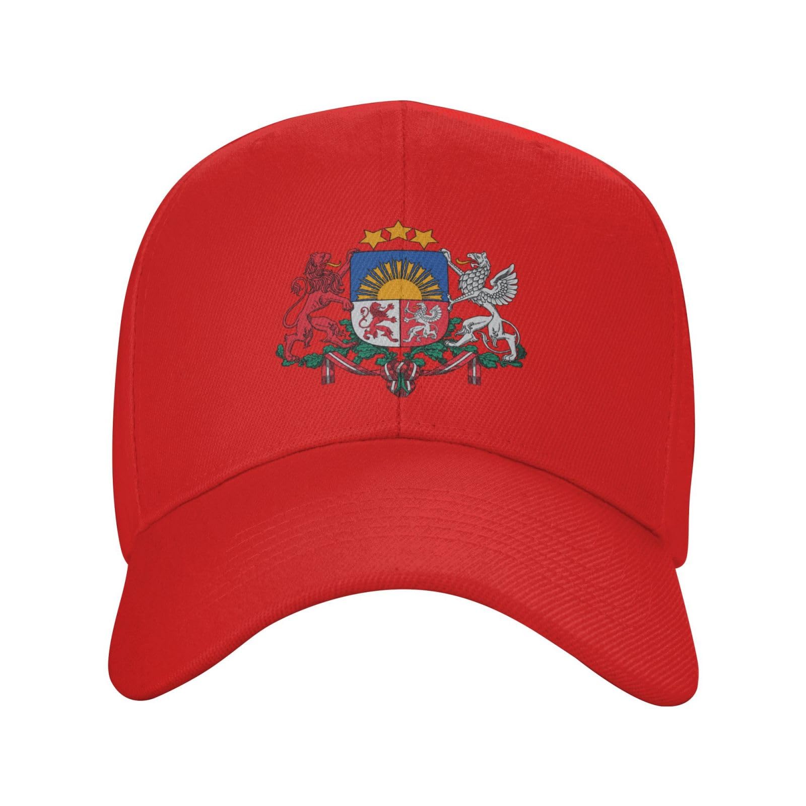 Latvia Hat Caps for Men Women Coat of Arms of Latvia Baseball Cap Adjustable Trucker Dad Hats Red