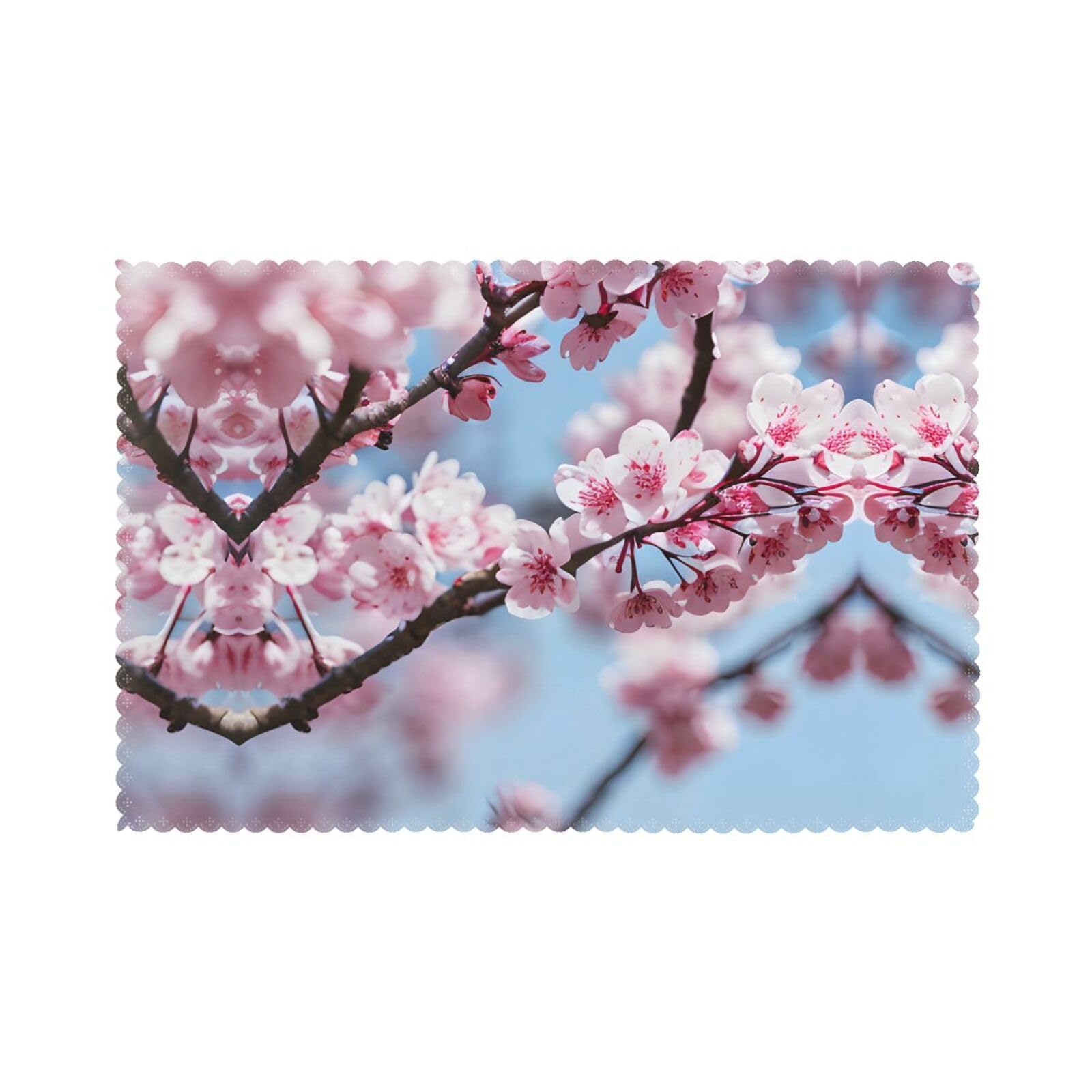 Tempting Cherry Blossoms Christmas Placemats Set of 6,Washable Table Mats