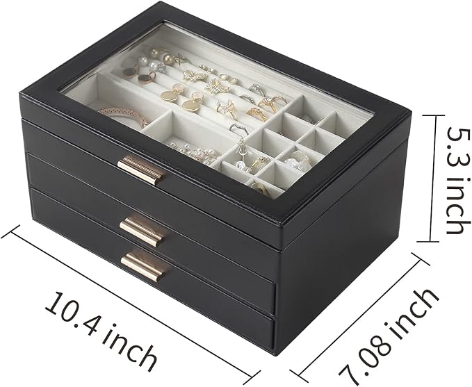 Joyero Organizador 3 Niveles 2 Cajones Negro miniatura 3
