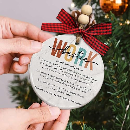 Miniatura 3 de Work Bestie Definition - Adornos de cerámica, divertido árbol de Navidad 2023, mejor amigo, compañero de trabajo, regalo de cumpleaños, amistad,