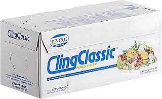 12" x 2000 ft Plastic Wrap Roll with Built-In Cutter Blade – Heavy Duty Food Service Cling Film, Commercial Grade Clear Plastic Wrap for Kitchen, Restaurant & Catering Use