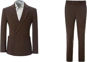 Mens Suit Tweed 2 Piece Suit Double Breasted Classic Fit Notch Lapel Tuxedos Vintage Suits for Prom Business