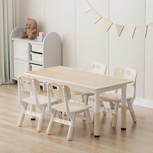 Syunoo Juego de mesa y sillas para niños, juego de mesa y 4 sillas para niños pequeños de 49 x 25 pulgadas, escritorio para niños y niñas de 2 a 8 disponible en Yaxa Costa Rica