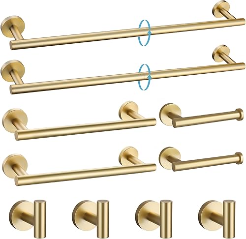 TURS Juego de 10 piezas de accesorios de baño de acero inoxidable SUS304 de 24 pulgadas, juego de accesorios de baño redondos montados en la pared