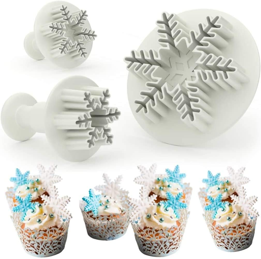 NF Snowflake Cookie Cutter Set - Cake Decorating Mold Fondant Plunger Tool, Christmas Cutters Stamp Shaped as Snowflakes, Holiday Cookie Molds Stamps, Frozen Cake Candy & Cupcake Decorations