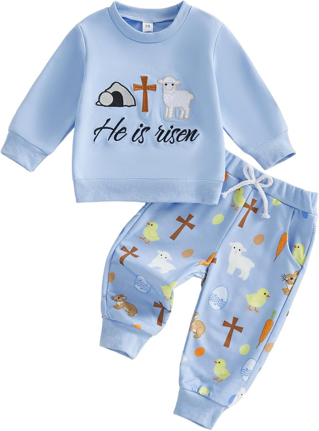 Twopumpkin Toddler Baby Boy Easter Outfit Long Sleeve Sweat Shirt and Pants Set 0 6 12 Months 2T 3T 4T 5T Boys Bunny Outfits