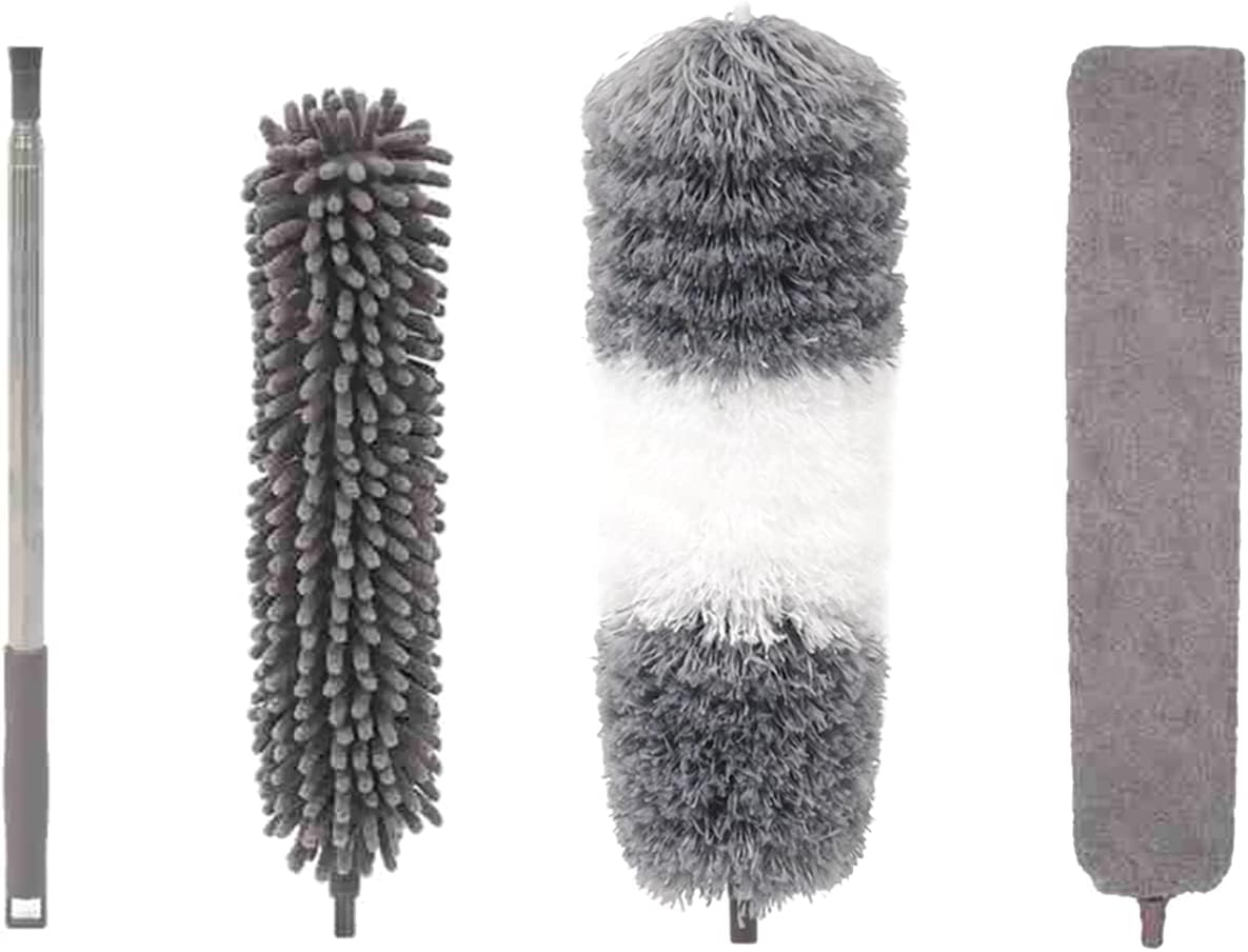 Microfiber Feather Duster Set with Extension Pole, Long Dust Brush and Protective Head for Cleaning Roof, Blinds, Cobwebs, Ceiling Fan