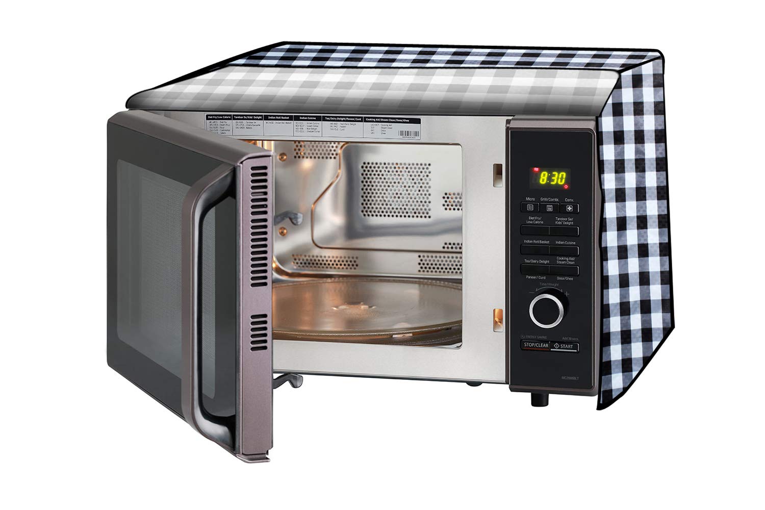 Stylista Microwave Oven Cover for Borosil Prima 30 Liter 1500 Watt Convection Oven Toaster Griller (OTG) Gingham Pattern Black & White