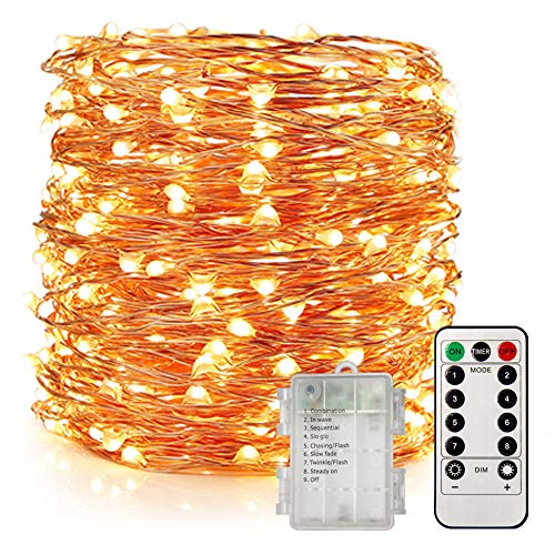 UPGRADE 66Ft 200 LED Waterproof Fairy Lights Battery Operated, 8 Modes Copper String Lights with Remote Control for Bedroom Dorm Indoor & Outdoor Decorations