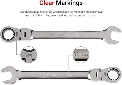 Miniatura 4 de TEKTON Llave combinada de trinquete de 12 puntos con cabezal flexible de 0.866 in  WRC26422