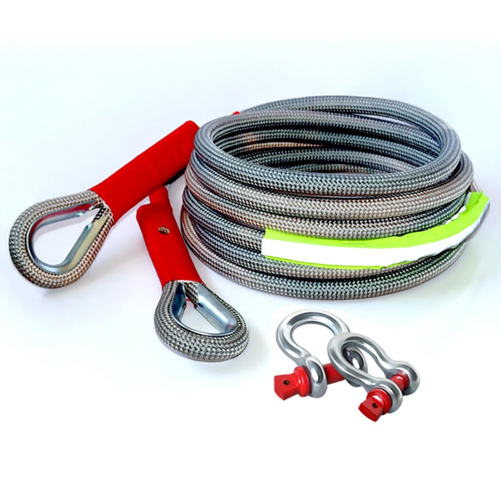 Corde de remorquage de récupération cinétique 5M10T Sangles de remorquage Robustes 22000 LB avec 2 manilles à Anneaux,Corde de remorquage cinétique en Nylon pour camionnette 4WD SUV ATV UTV ﻿ (5m10t)