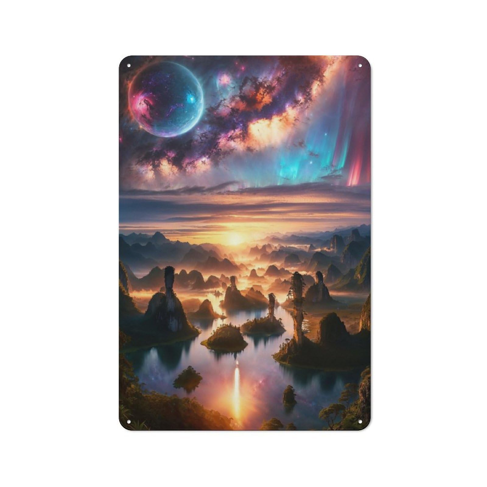 Junmoney Celestial Dreamscape Dawn For Kitchen Or Home Bar, Retro-Style Metal Sign 30X20cm, For Cooler-Month Interiors With Retro Character