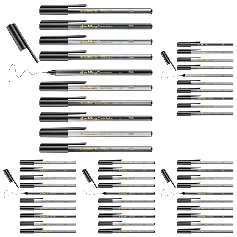 edding 55 - Fineliner - schwarz - 10 Stifte - 0,3 mm Spitze - Farbstift zum Schreiben, Malen, Unterstreichen, Illustrieren - für Kinder und Erwachsene, Schule, Homeoffice, Büro (Packung mit 5)