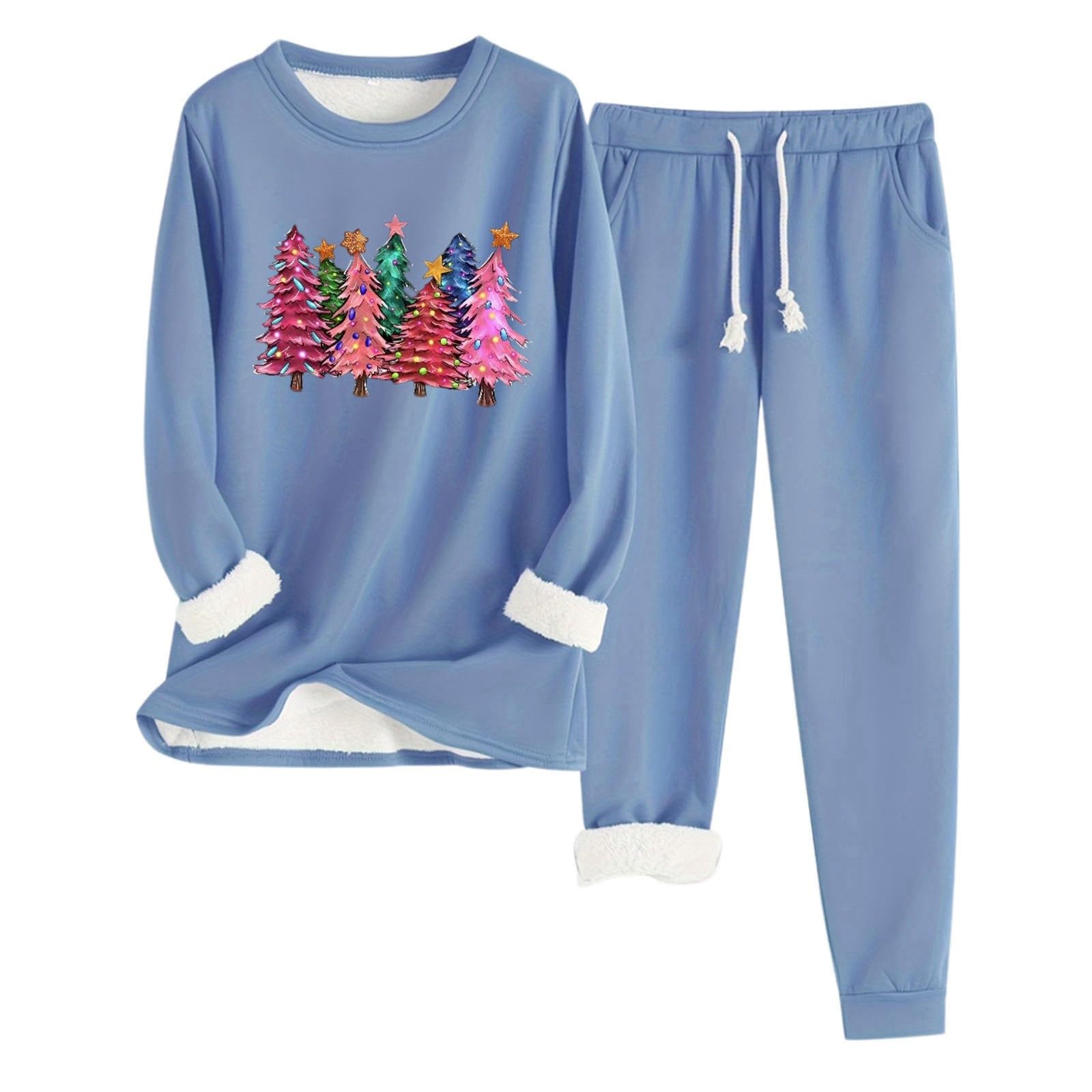 Pantaloni Aderenti a Maniche Lunghe con Stampa Albero di Natale Verde da Donna, Autunno/Inverno, Comodi e con Trama Spessa in Velluto