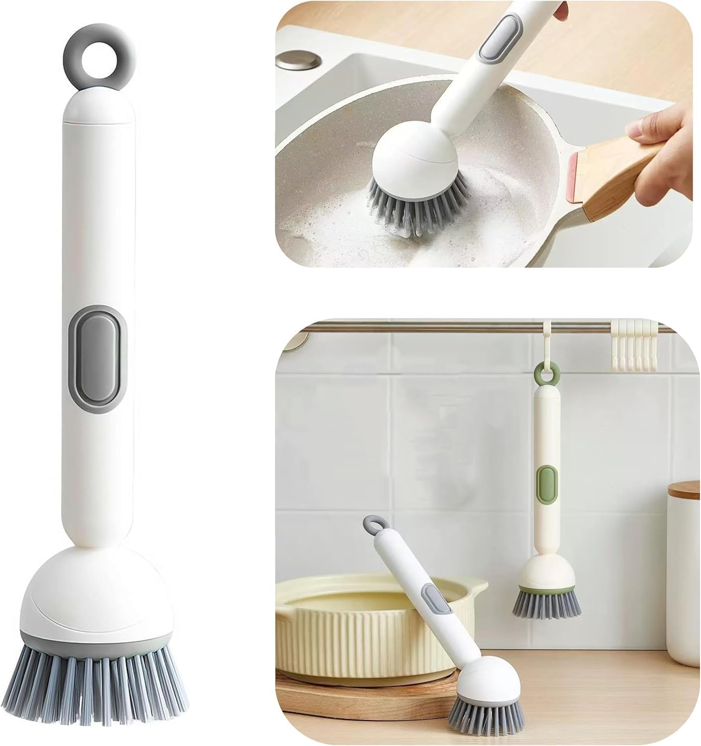 Dish Cleaning Brush with Soap Dispenser Kitchen Scrubber with Ergonomic Handle Multi-Purpose Sink, Utensil & Pan Cleaning Brush Easy Press Liquid Dispensing Scrub Tool-image-8