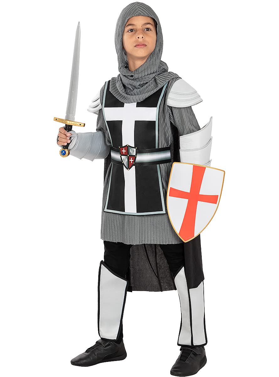 Funidelia | Disfraz de Caballero medieval Deluxe para niño Edad Media - Disfraz para niños y divertidos accesorios para Fiestas, Carnaval y Halloween - Gris/Plateado