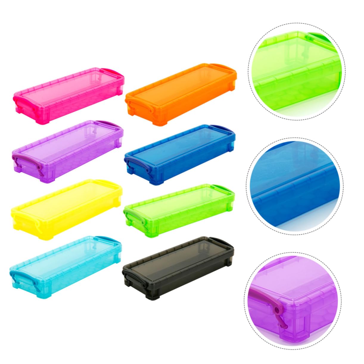 Tofficu 8pezzi Scatola Portapenne Colorati Organizer Compatto Per Cancelleria Scatola Trasparente Per Matite e Piccoli Oggetti Per Ufficio e Scuola