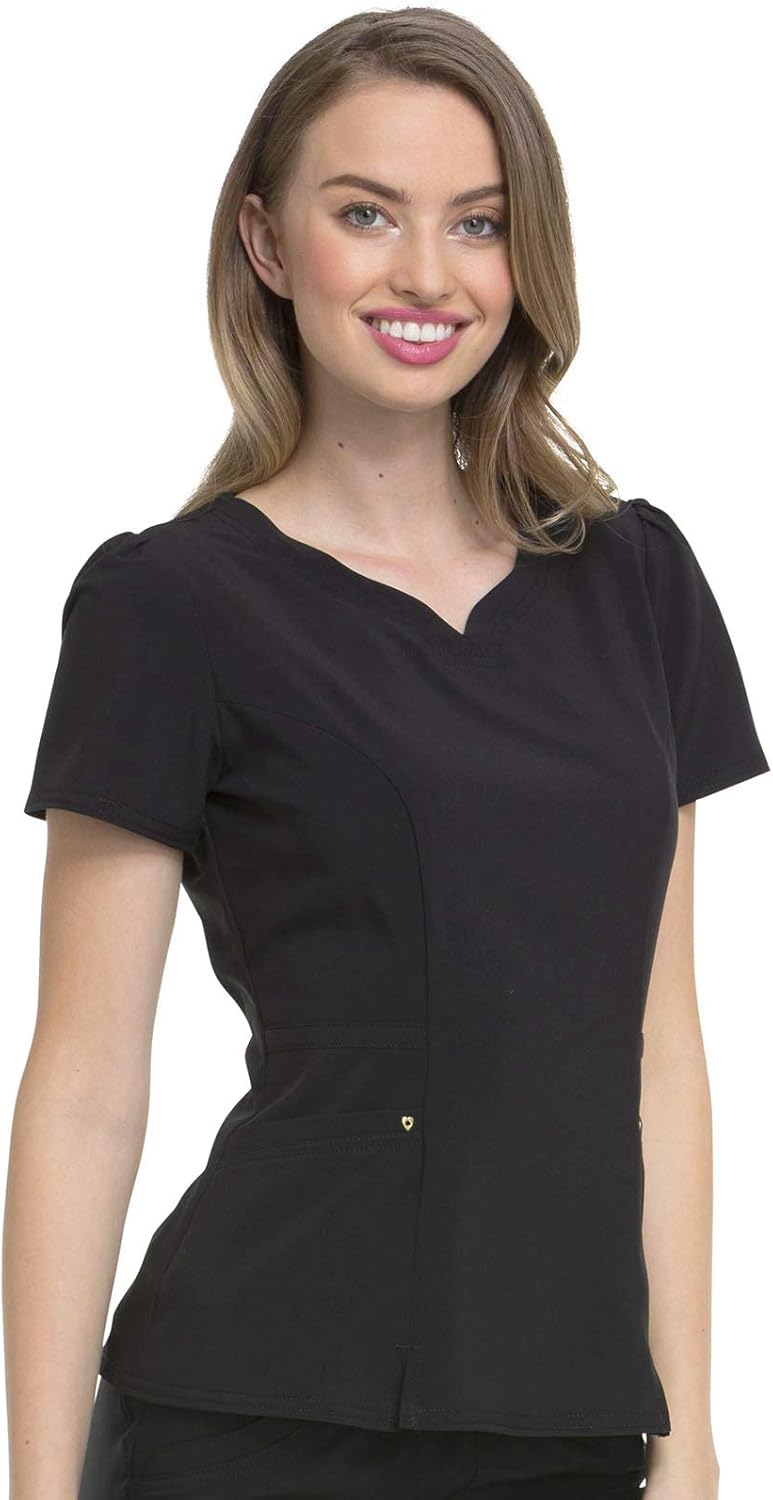 HeartSoul Womens Scrubs, V,Neck Peplum Top, Love Always Performance Fabric HS670 XX-Small Black