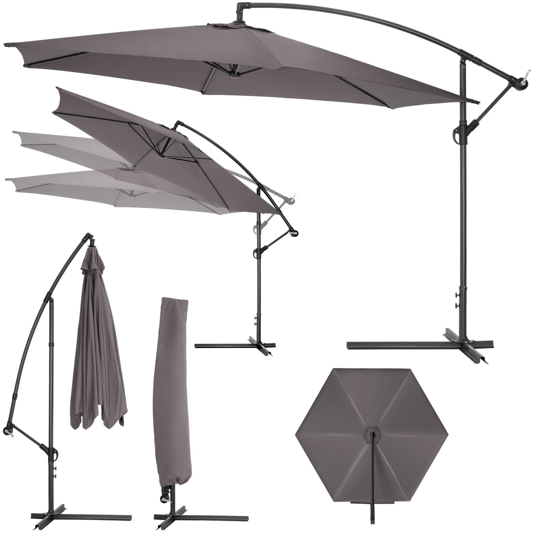 TecTake® Sombrilla Parasol, Protección UV, Inclinación Ajustable, Parasol Jardin, Sombrilla Terraza Exterior, Patio, Funda Protectora, Ventilación Superior, Parasol Terraza Exterior - 3,5m Gris