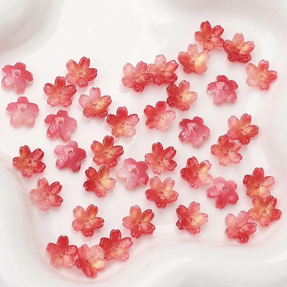 50pcs Flower Beads - 0.4in Cherry Blossom Glass Beads Caps - Reddish-Gold Floral Beads Charms Loose Crystal Spacer Beads for Jewelry Making - Bracelet, Earring, Necklace Craft with Hole - Image 7