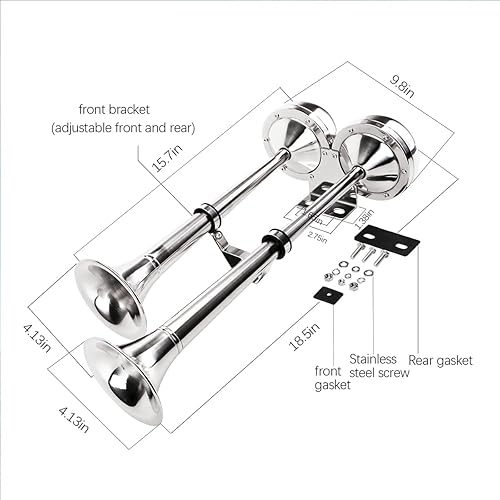Miniatura 6 de Bocinas de barco de 12 V, cuerno de trompeta de barco marino de acero inoxidable pulido, tono bajo y alto BANHAO con soporte ajustable, bocina de