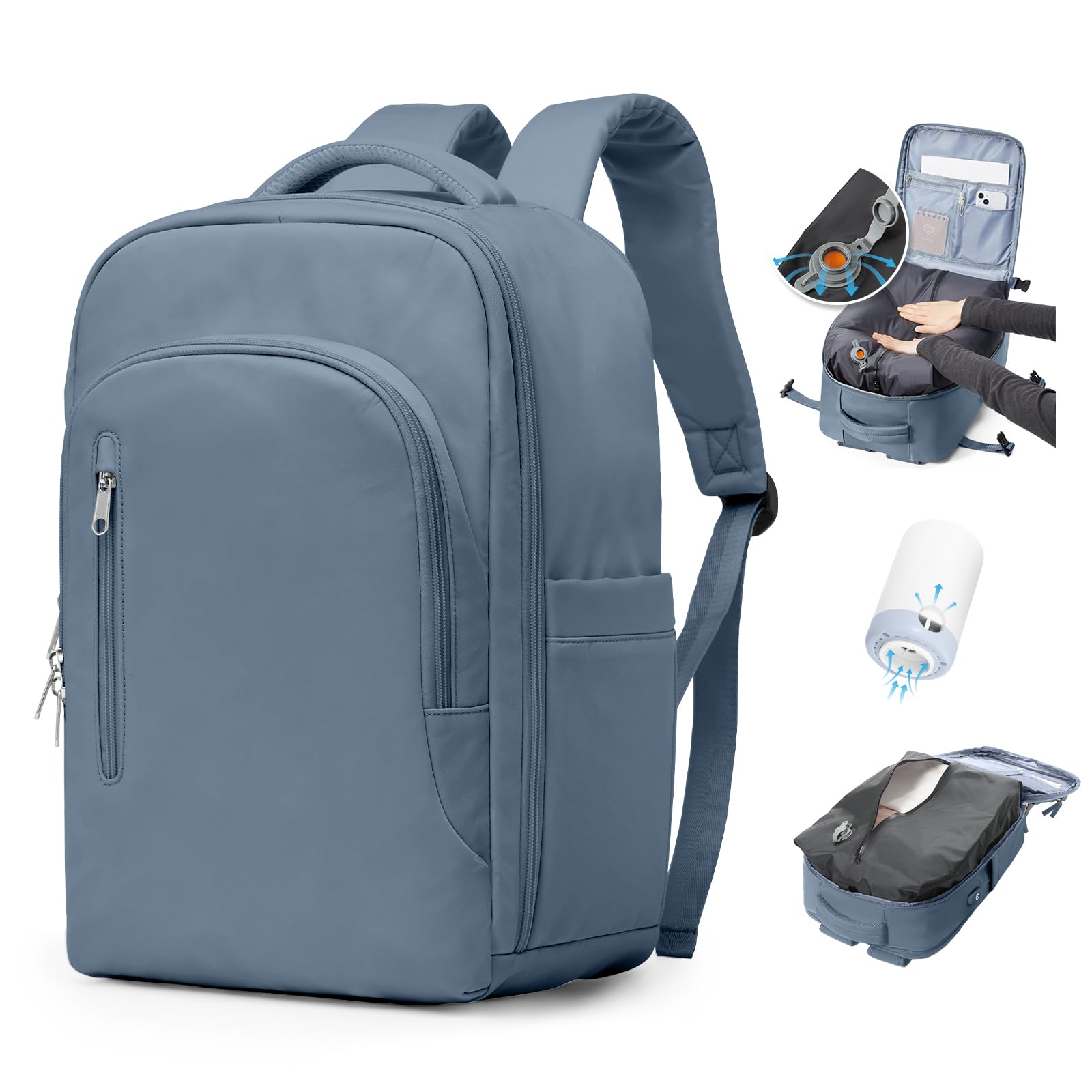 BJLFS Zaino Ryanair 40x30x20 Sottovuoto con Pompa Zaino da Viaggio Ryanair 40x20x25 Borse da Cabina per Wizzair Bagaglio a mano Easyjet 45x36x20 Sottovuoto Zaino Casual per Laptop Blu reale