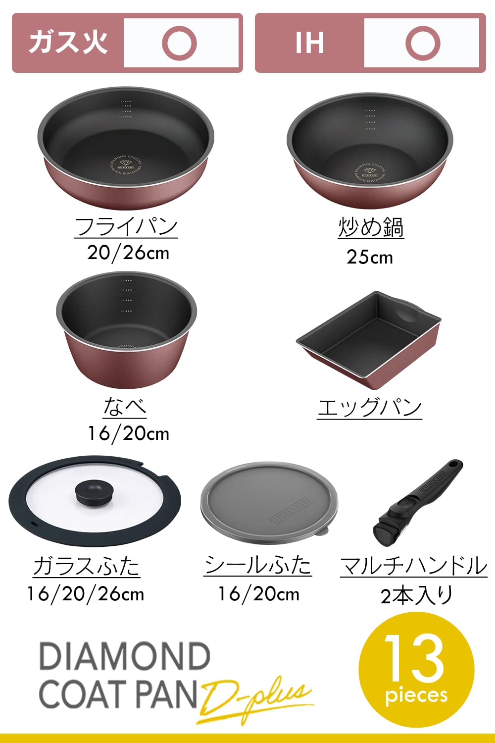 【新品】アイリスオーヤマ フライパン 13点セット D-Plusシリーズ Amazon.co.jp: アイリスオーヤマ フライパン 鍋 セット 13点 IH