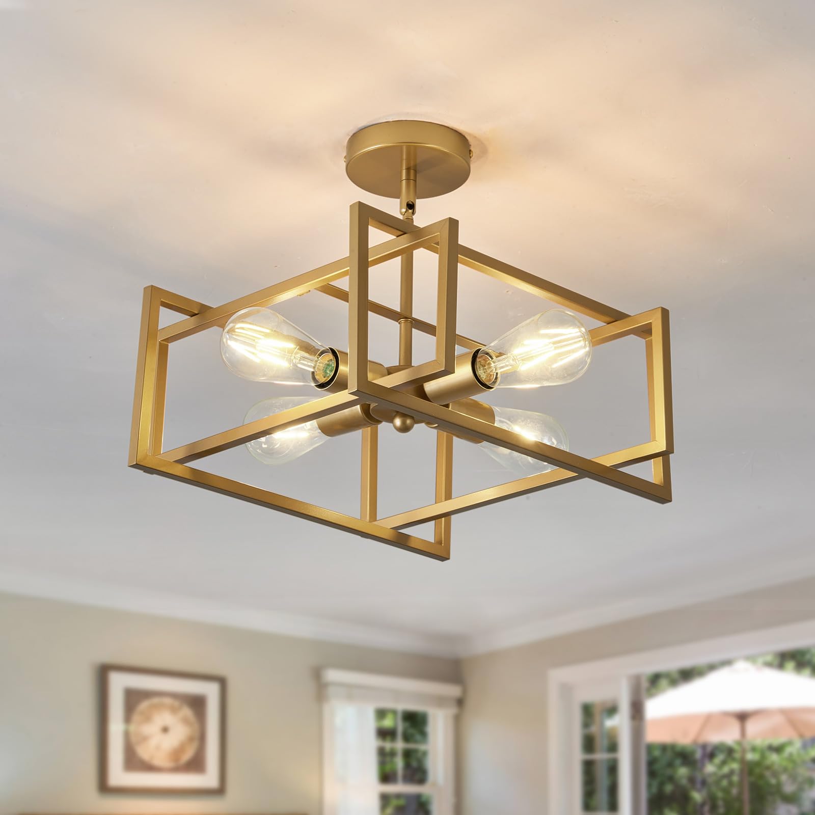 Photo 1 of ZGLAOJT 4-Lights Ceiling Light Gold Light Fixture Industrial Flush Mount Ceiling Light Farmhouse Chandelier Lighting for Kitchen Island Dining Room Bedroom Foyer Hallway