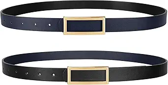 SANSTHS Skinny Reversible Belts for Women, Two-in-one Women Thin Belt for Dresses Jeans Pants with Gold Buckle