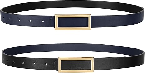 SANSTHS Skinny Reversible Belts for Women, Two-in-one Women Thin Belt for Dresses Jeans Pants with Gold Buckle