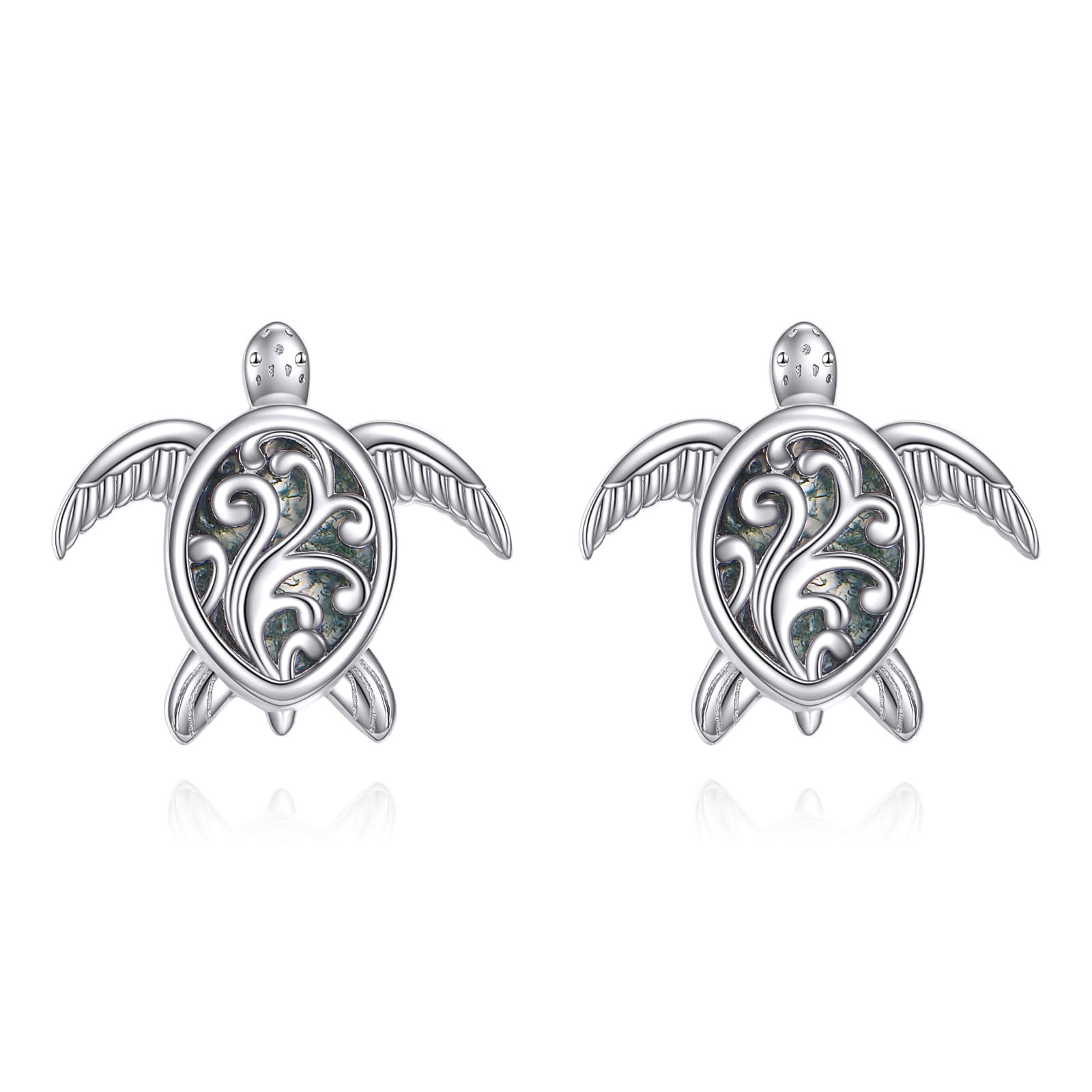 AXELUNA Pendientes de tortuga marina de plata de ley 925 con ágata musgo y tortuga, bonitos regalos para mujer, Normal, Plata de ley, Sin piedra preciosa