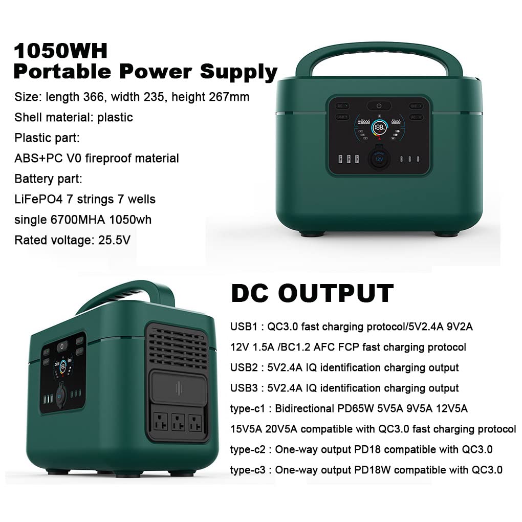 Mini Centrale électrique Portable, Batterie de Secours au Lithium 1050 Wh, Prises Secteur 1200 W, Ports CC et USB, générateur Solaire pour Camping, Voyage, Chasse, Urgence, 100 V