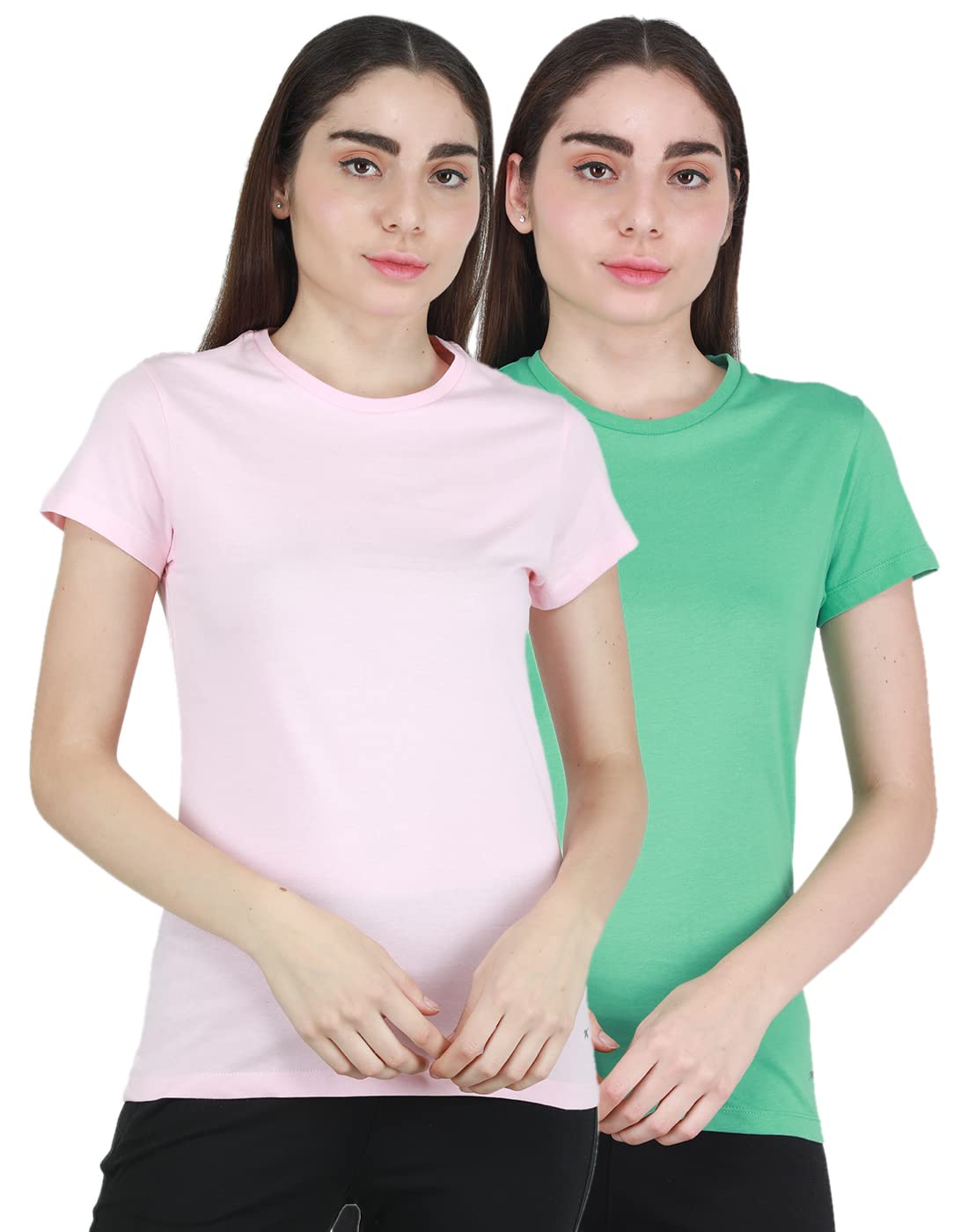 womens 100% cotton solid round neck top 2 pc set