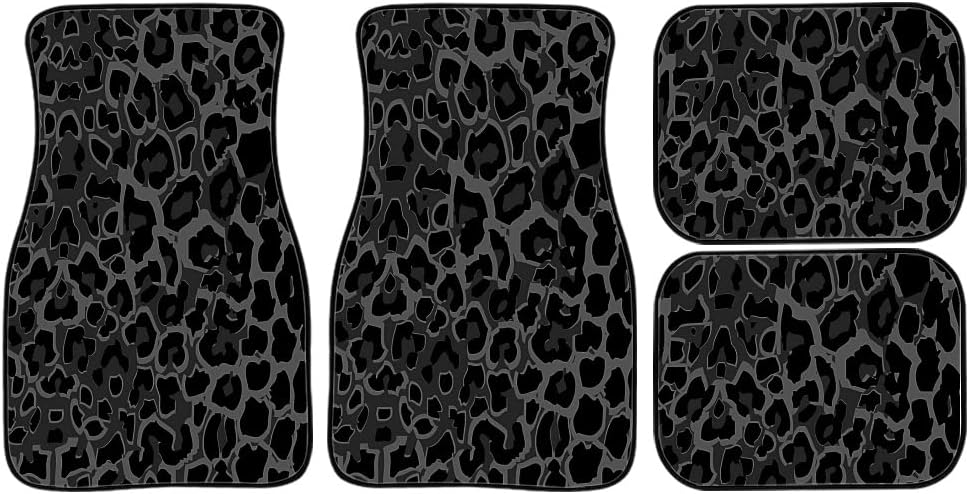 FUIBENG Black Leopard Auto Front & Rear Floor Mat for Women Men,Durable Non Slip Auto Floor Carpet Dust Proof Foot Carpet Universal Fit Most Vehicle Cars,4 Pcs