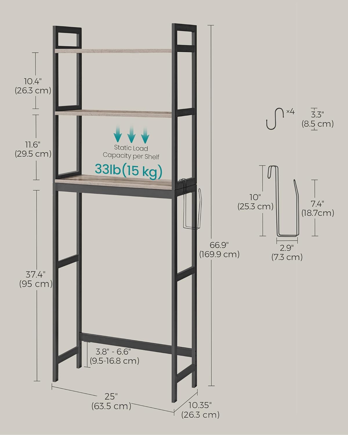 Dimensions and load capacity of the storage unit