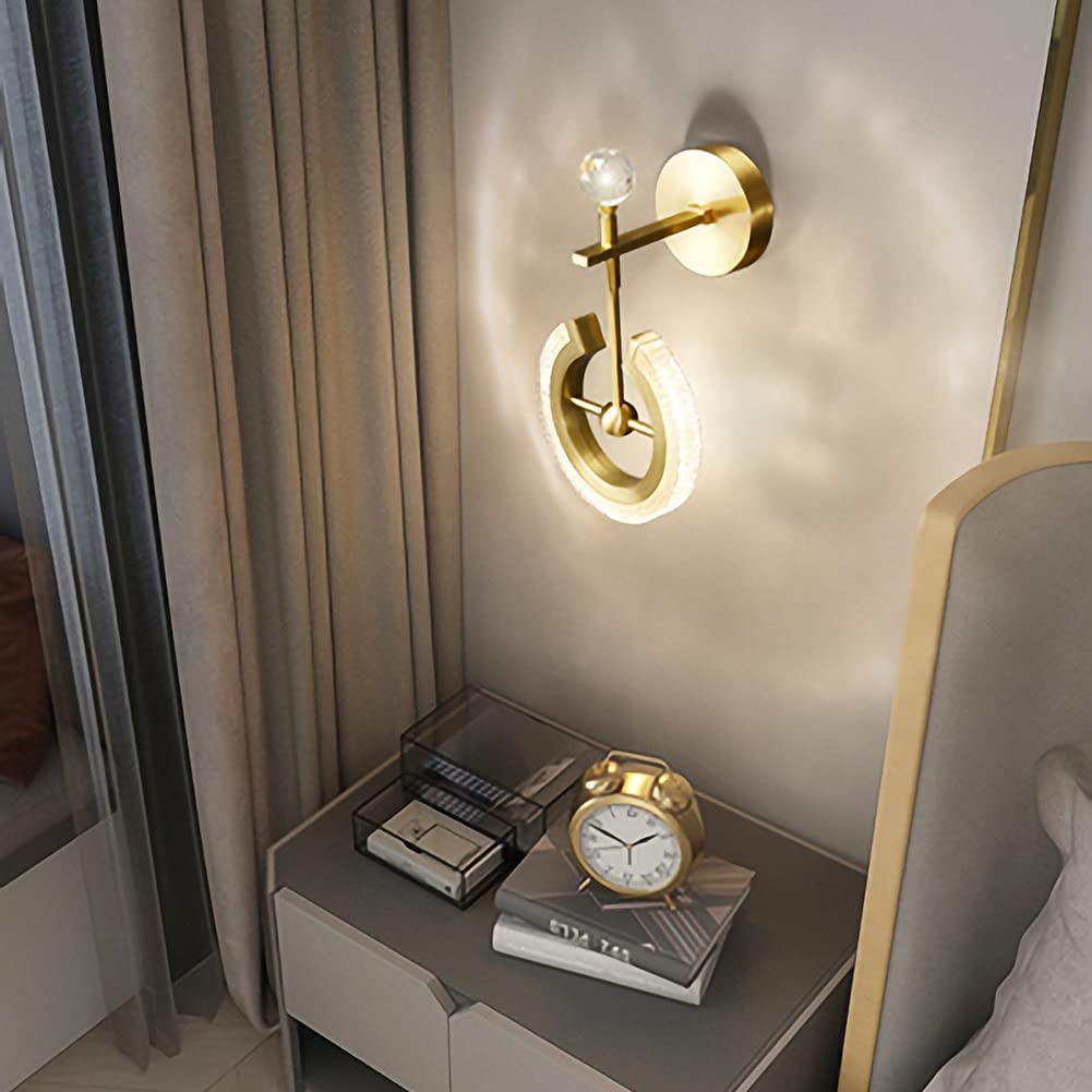 Oświetlenie wewnętrzne LED Ściemnianie 10W 3000K ~ 6000K Szczotkowany Brass Obrotowa Lampa Ścienna Z Kryształowym Kloszem Akrylowy Lampka nocna Sypialnia Disp