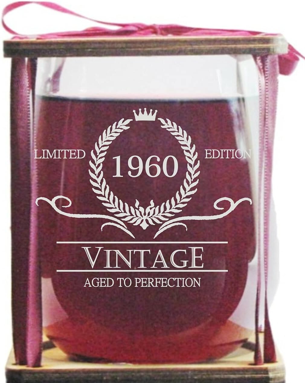 Vintage 1960 Limited Edition - Aged To Perfection Stemless Wine Glass and Presentation Packaging