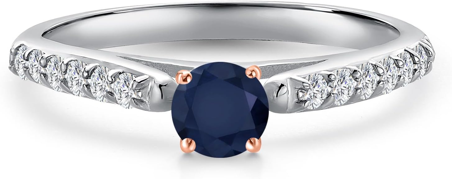 Gem Stone King 10K Two Tone Gold Gemstone Birthstone and White Lab Grown Diamond Accent Engagement Ring For Women | Round 4MM and 1.5MM Accent | Wedding Anniversary Promise Ring | Sizes 5, 6, 7, 8, 9 - Image 3