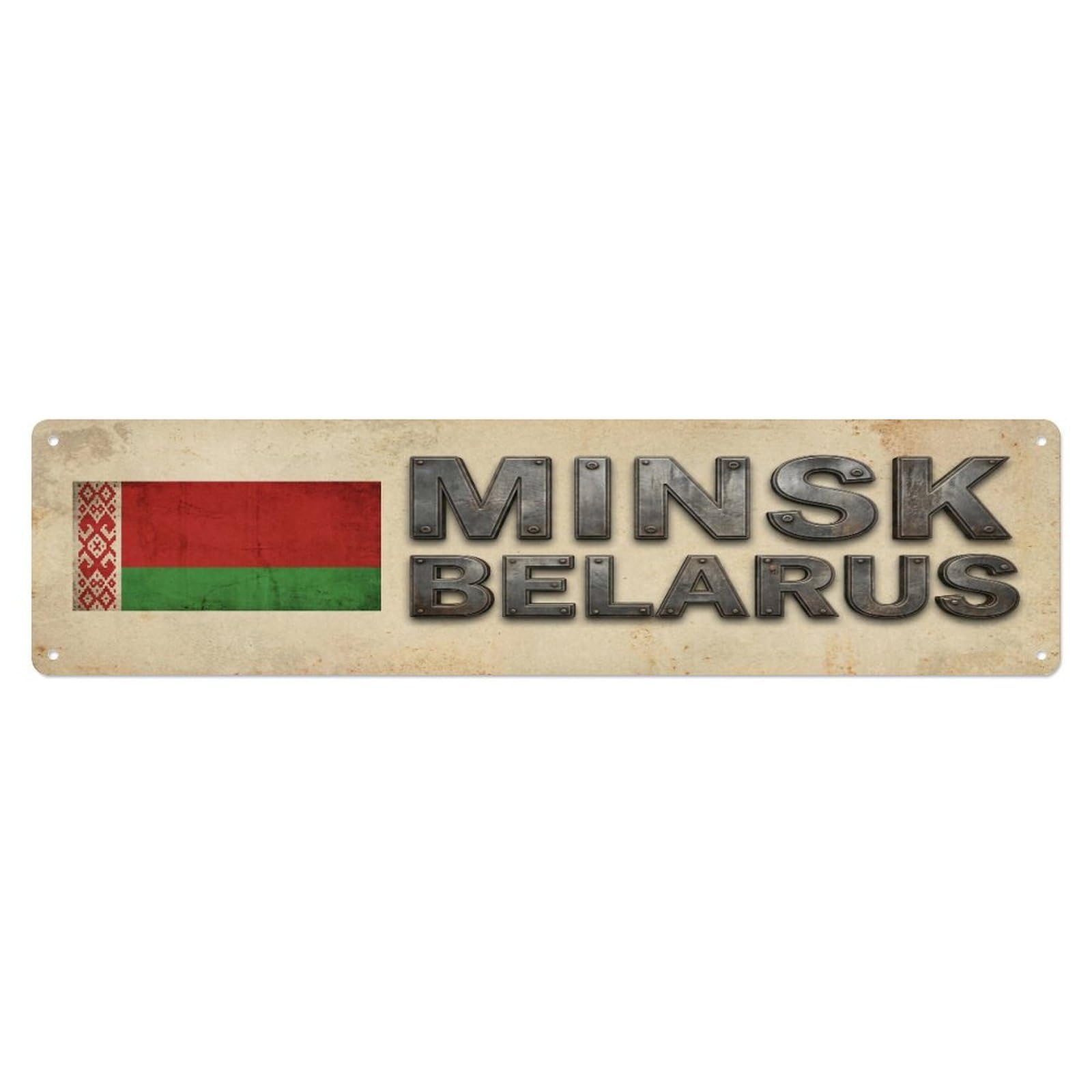 Tgrcjimh Style Metal Tin Sign Vintage Minsk Belarus Flag Decor Rustic Travel